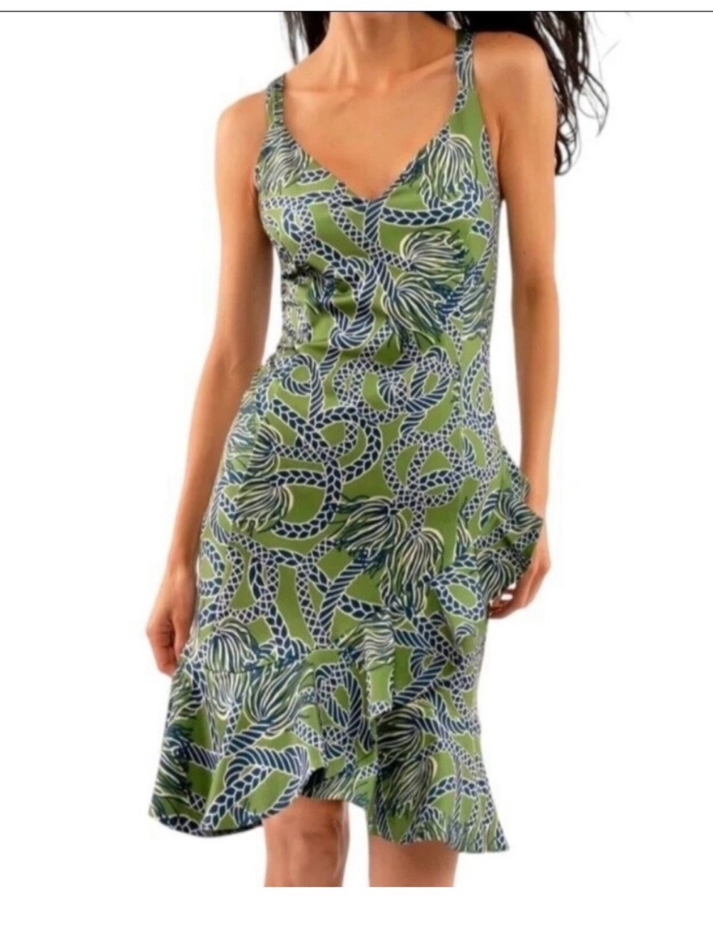 GRETHEN SCOTT Green Printed V-Neck Summer Dress